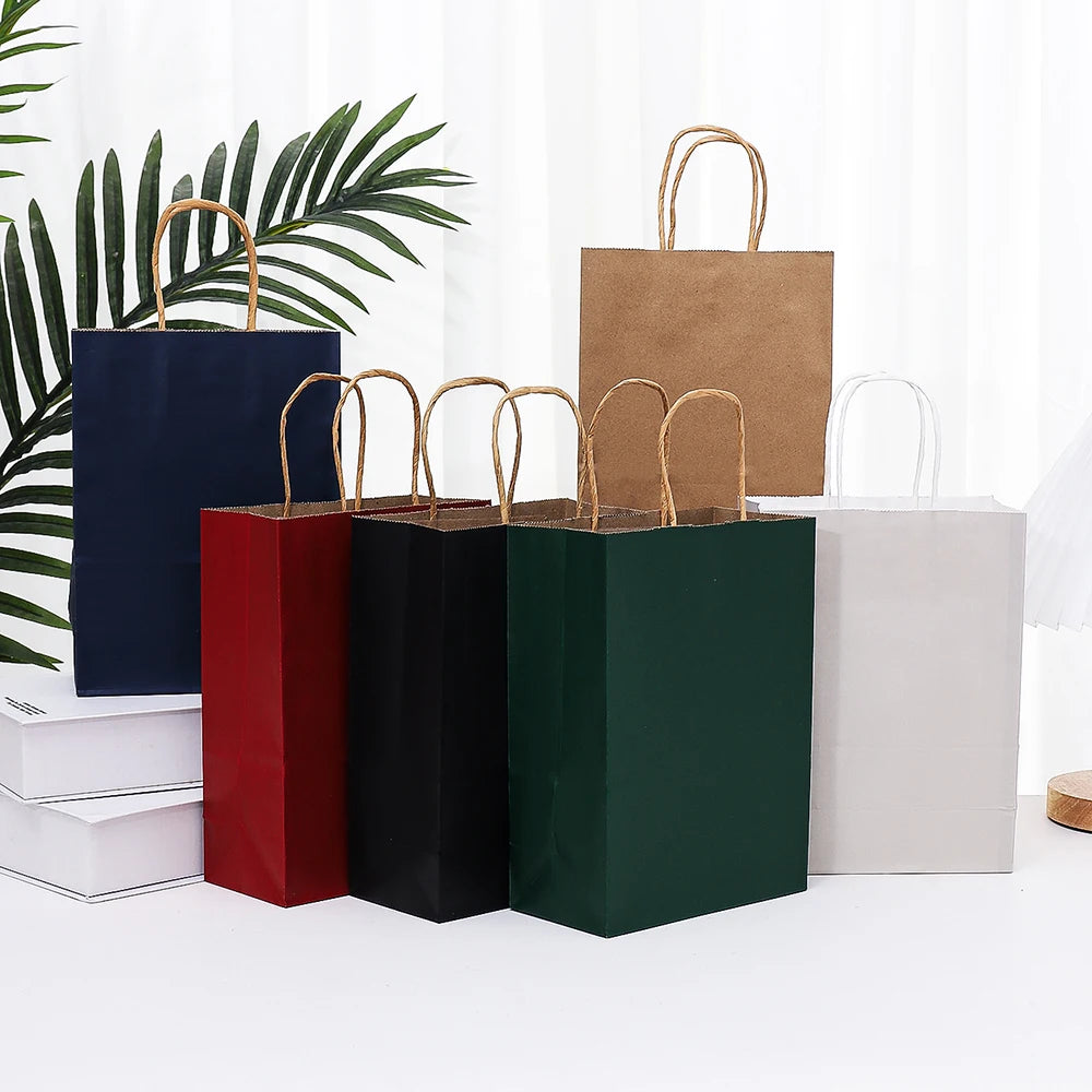 10 pcs Kraft Bag Paper Gift Bags Reusable Grocery Shopping Bags for Packaging Craft Gifts Wedding Business Retail Party Bags