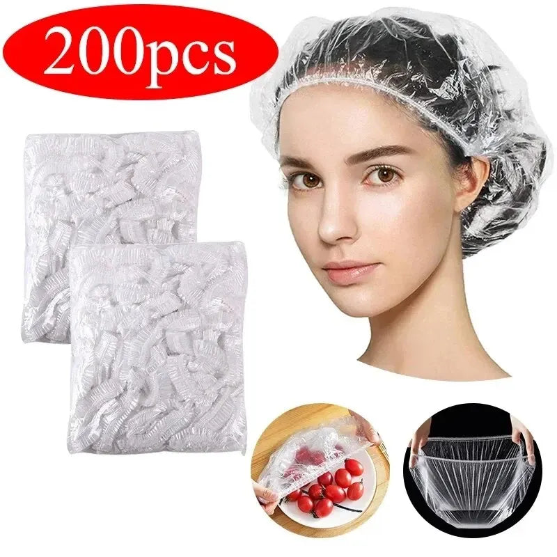 100/200/500/1000 Pcs Touca de Banho Descartável para Extensão de Cabelo de Beleza Transparente Touca de Banho Elástica em Forma de Malha Chapéu de Banho À Prova D'Água 