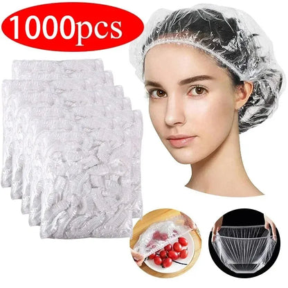 100/200/500/1000 piezas Gorro de ducha desechable para extensión de cabello Gorro de ducha de belleza transparente Gorro de baño de malla elástica impermeable 