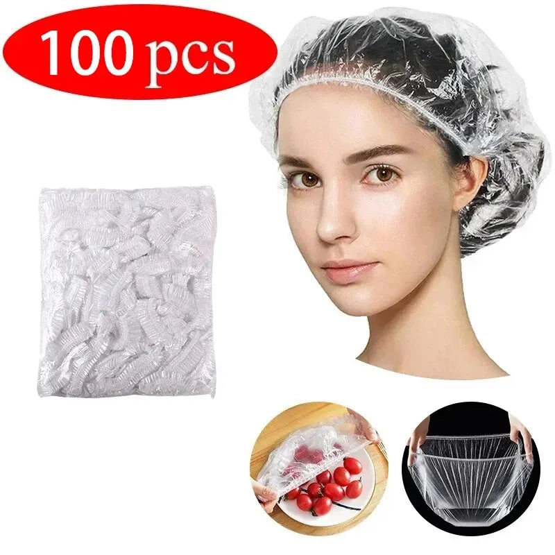 100/200/500/1000 Pcs Touca de Banho Descartável para Extensão de Cabelo de Beleza Transparente Touca de Banho Elástica em Forma de Malha Chapéu de Banho À Prova D'Água 