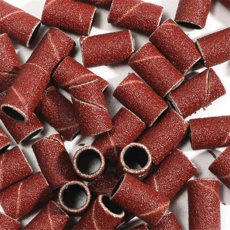 100/50pcs Sanding Cap Bands for Electric Manicure Machine 180/120/80 Grit Nail Drill Grinding Bit Files Pedicure Tool Set Brown Leedoar