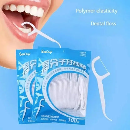 100 PCS Floss Family Pack Ultra-fine Toothpick Disposable Flat Floss Portable Portable Flossing Double Head Use Leedoar