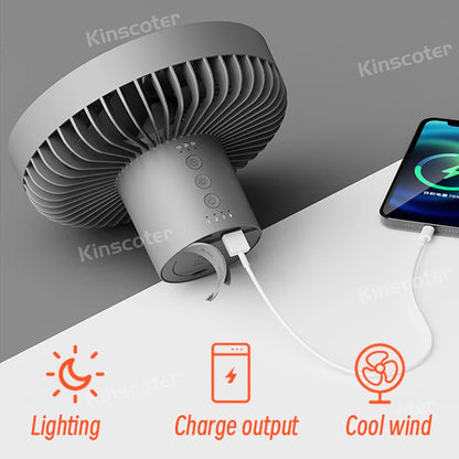 Ventilador de acampamento 10000mAh 4000mAh recarregável de mesa portátil circulador ventilador elétrico de teto sem fio com banco de energia iluminação LED 