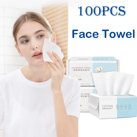 100PCS Natural Disposable Face Towel Travel Facial Cleansing Wet And Dry Makeup Remover Pearl Cotton Soft Makeup Nonwoven Towel Leedoar