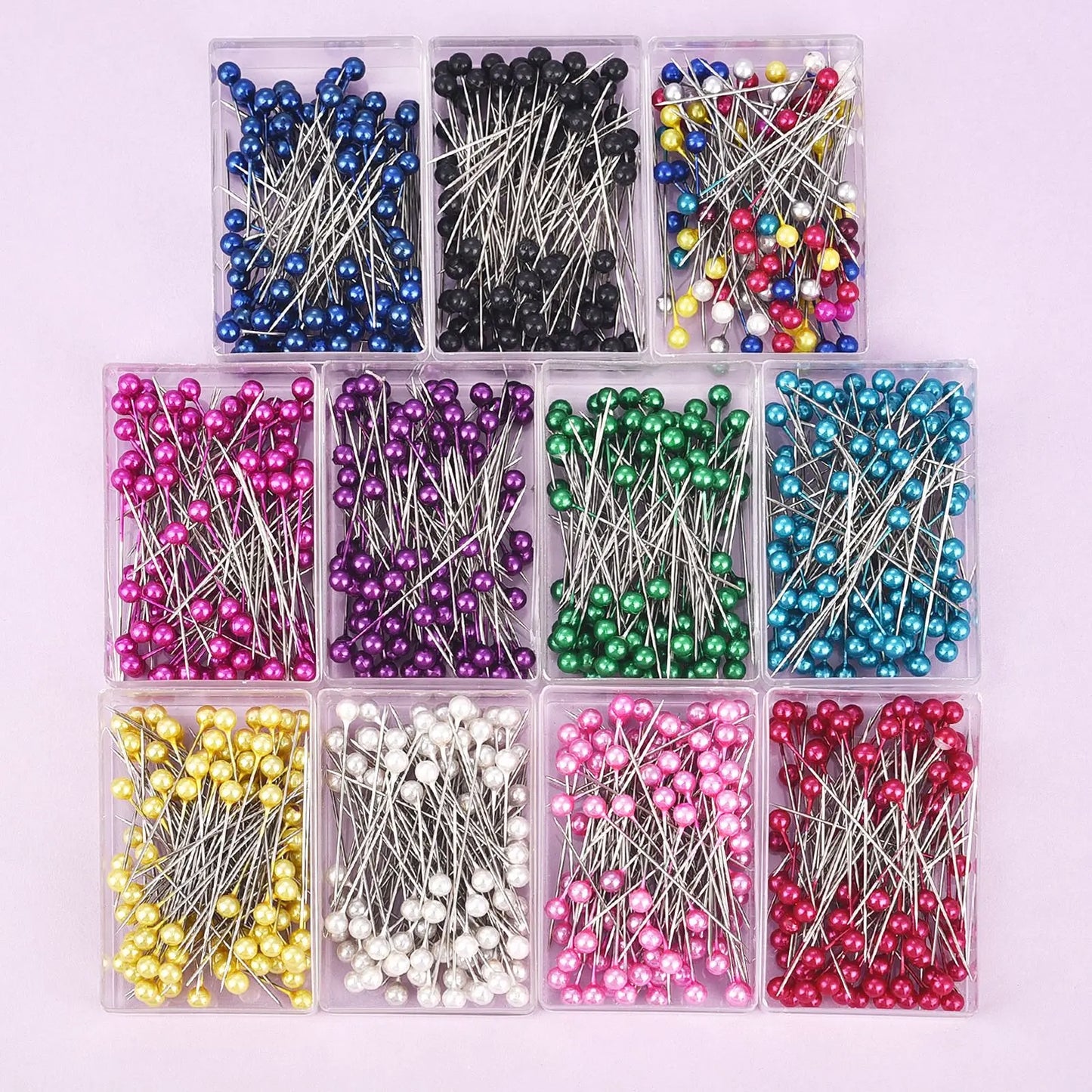 100Pcs/Box 38cm Colorful Round Pearl Head Needles Stitch Straight Push Sewing Pins For Dressmaking DIY Sewing Tools Positioning Leedoar