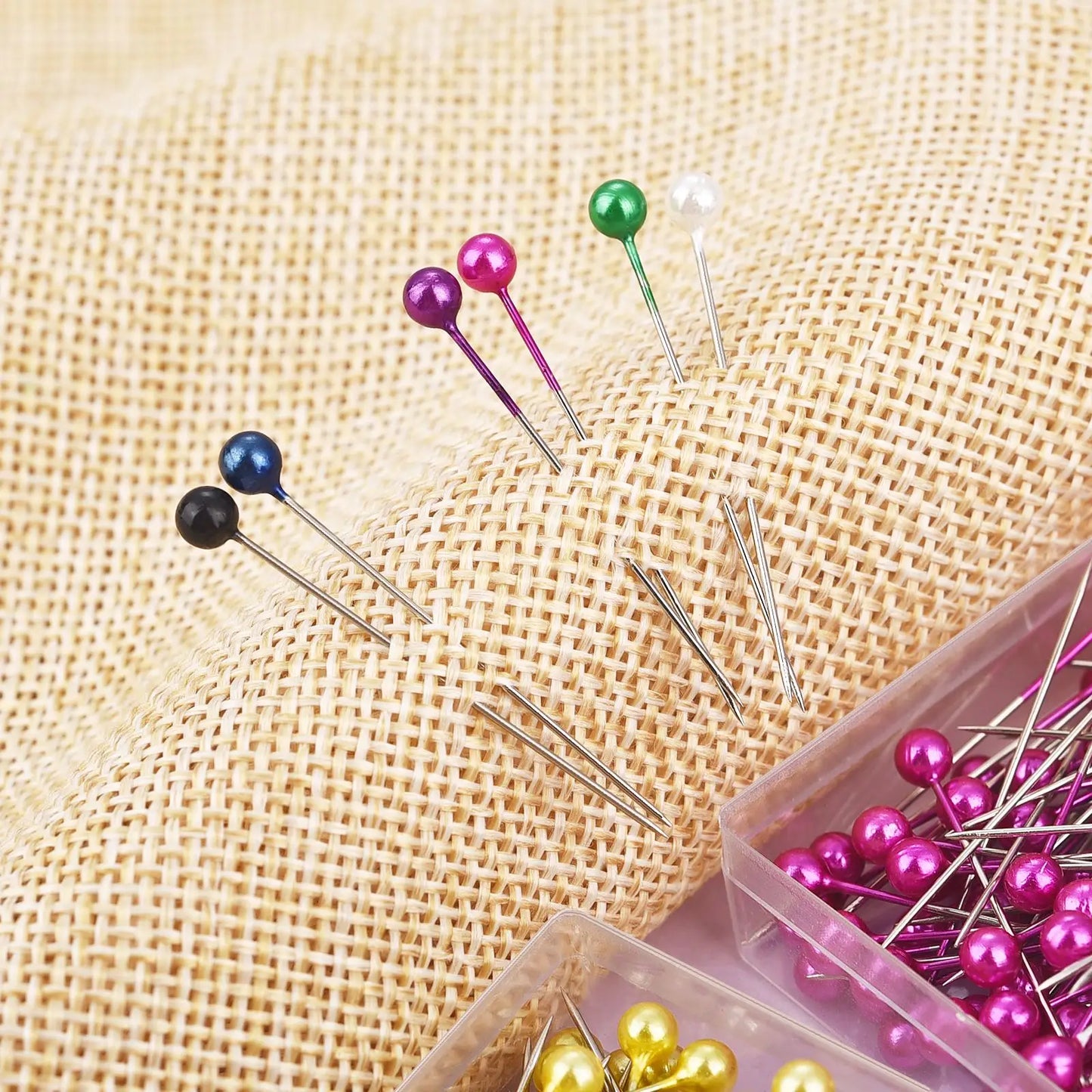 100Pcs/Box 38cm Colorful Round Pearl Head Needles Stitch Straight Push Sewing Pins For Dressmaking DIY Sewing Tools Positioning Leedoar