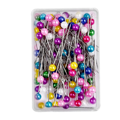 100Pcs/Box 38cm Colorful Round Pearl Head Needles Stitch Straight Push Sewing Pins For Dressmaking DIY Sewing Tools Positioning Leedoar