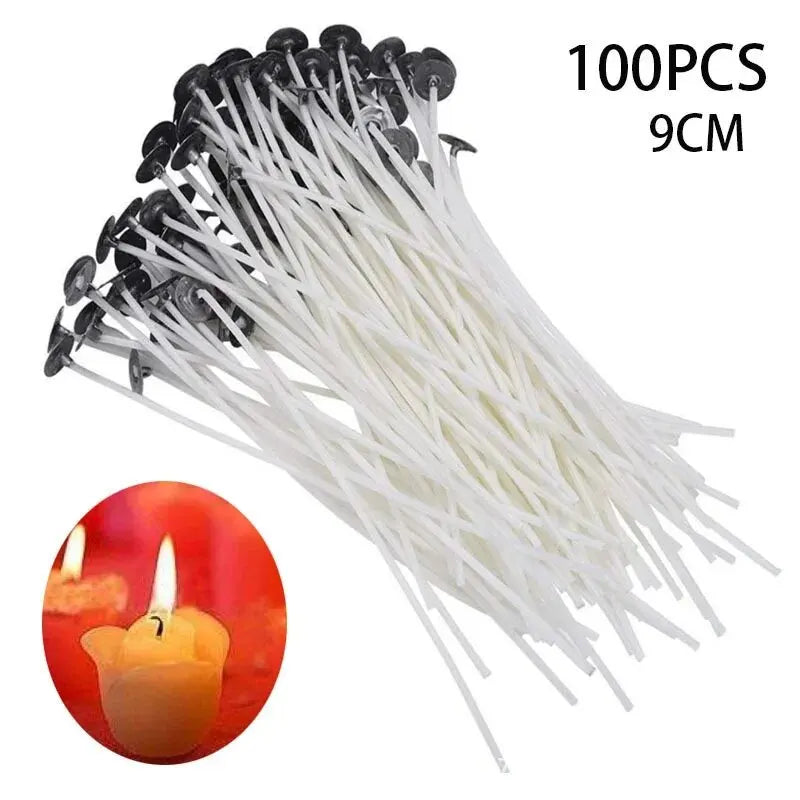 100Pcs Candle Wicks 9/15/20cm Smokeless Wax Pure Cotton Core For DIY Candle Making Pre-Waxed Wicks Handmade Candle Making Tools Leedoar