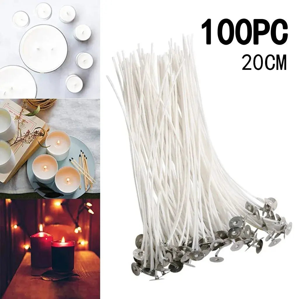 100Pcs Candle Wicks 9/15/20cm Smokeless Wax Pure Cotton Core For DIY Candle Making Pre-Waxed Wicks Handmade Candle Making Tools Leedoar