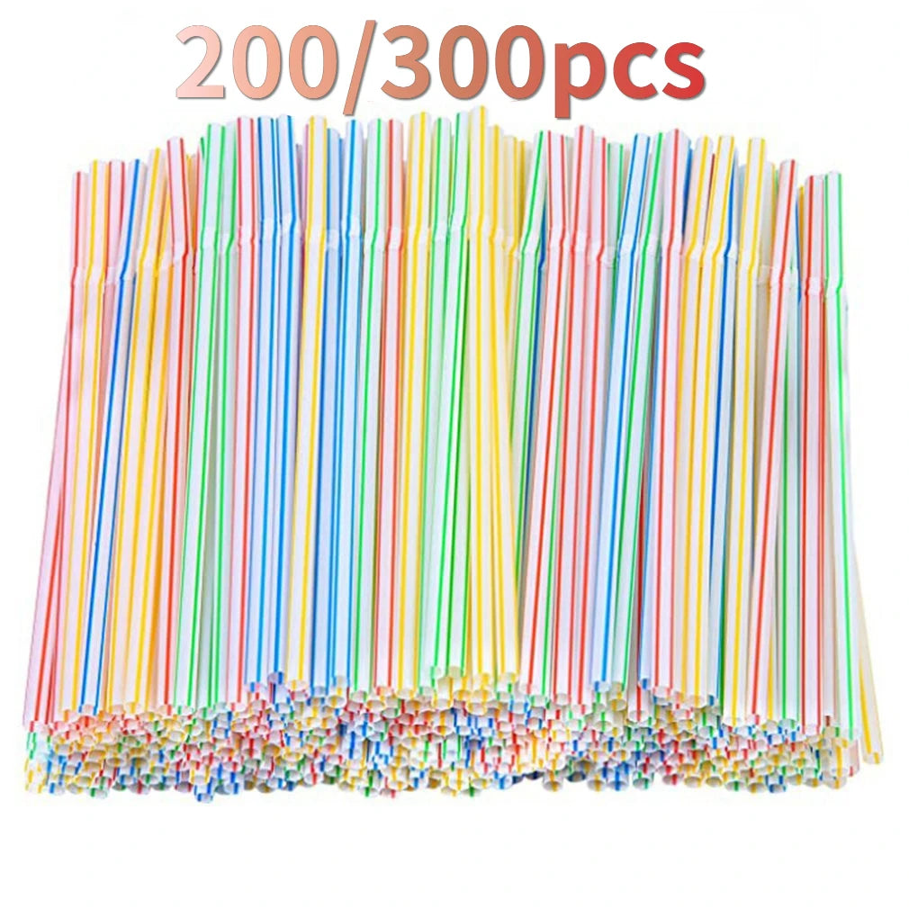 100Pcs Colorful Disposable Plastic Curved Drinking Straws Reusable Straw 21cm Wedding Party Bar Drink Accessories Birthday Leedoar