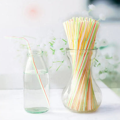100Pcs Colorful Disposable Plastic Curved Drinking Straws Reusable Straw 21cm Wedding Party Bar Drink Accessories Birthday Leedoar