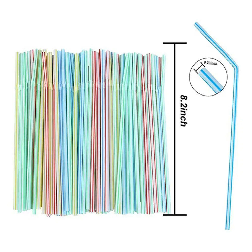 100Pcs Colorful Disposable Plastic Curved Drinking Straws Reusable Straw 21cm Wedding Party Bar Drink Accessories Birthday Leedoar