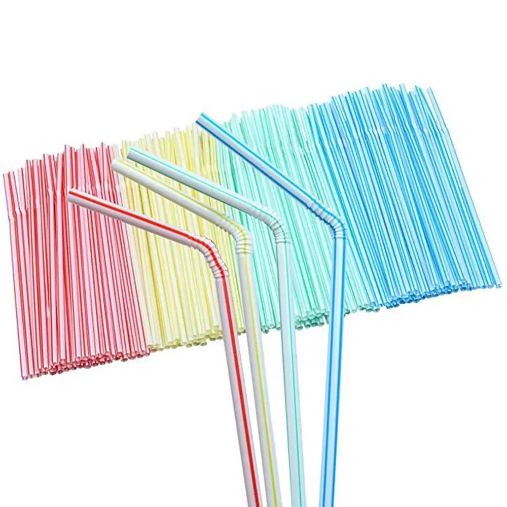 100Pcs Colorful Disposable Plastic Curved Drinking Straws Reusable Straw 21cm Wedding Party Bar Drink Accessories Birthday Leedoar