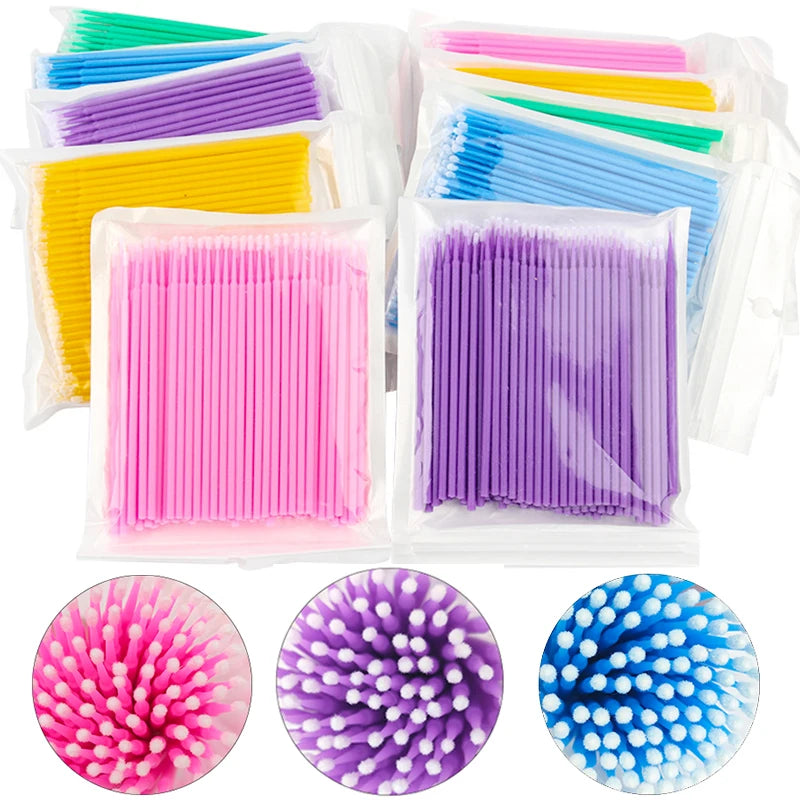 100Pcs Eyelash Cleaning Brush Lash Extension Micro Cotton Swab Individual Eyelashes Microbrush Beauty Makeup Clean Remover Tools Leedoar