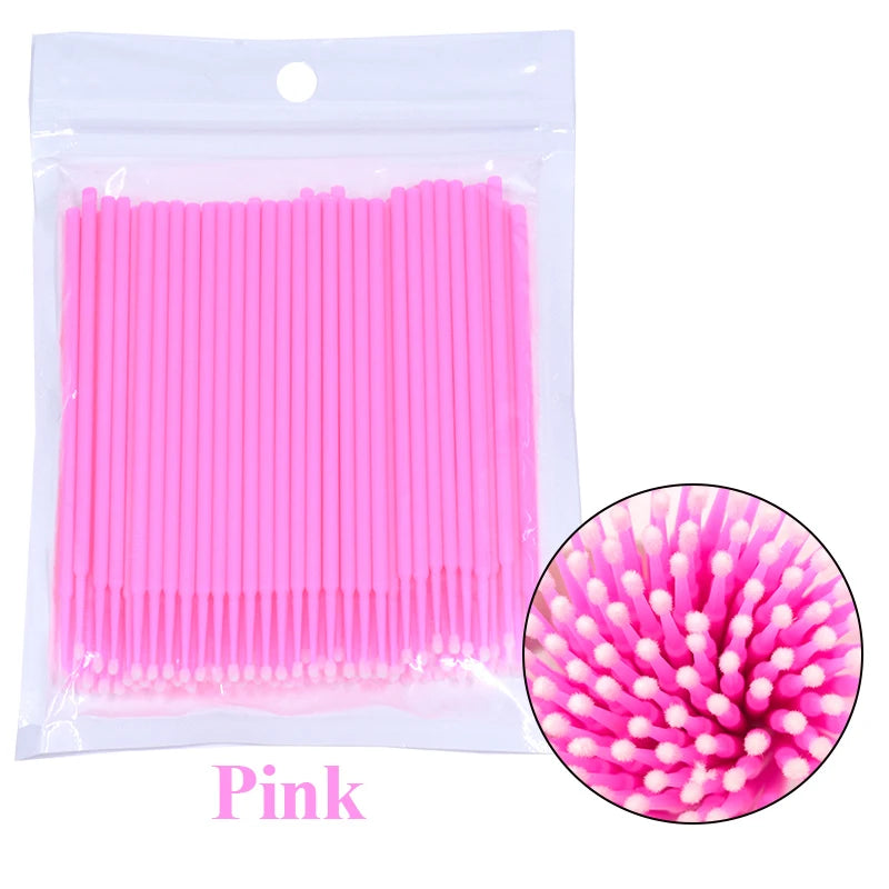 100Pcs Eyelash Cleaning Brush Lash Extension Micro Cotton Swab Individual Eyelashes Microbrush Beauty Makeup Clean Remover Tools Leedoar