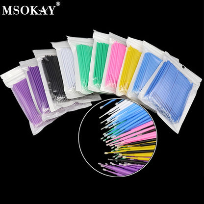 100Pcs Eyelash Cleaning Brush Lash Extension Micro Cotton Swab Individual Eyelashes Microbrush Beauty Makeup Clean Remover Tools Leedoar