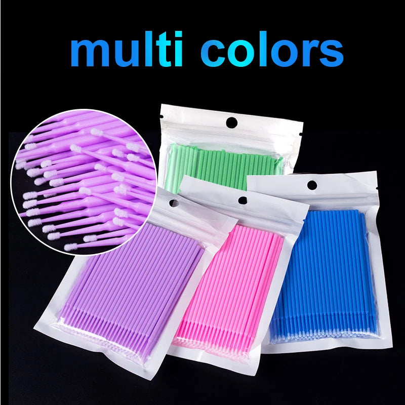 100Pcs Eyelash Cleaning Brush Lash Extension Micro Cotton Swab Individual Eyelashes Microbrush Beauty Makeup Clean Remover Tools Leedoar