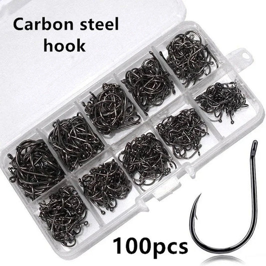 100Pcs/box #3~#12 High Carbon Steel Hooks, Sport Circle Silver Fishing Hooks