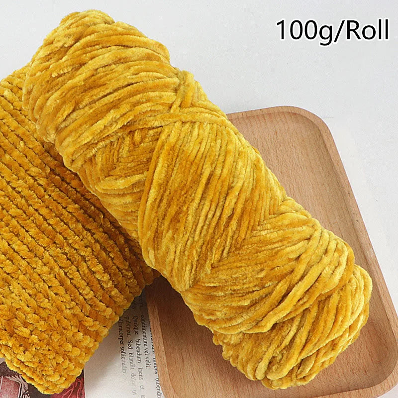 100g/ball Chenille Gold Velvet YarnSoft Warm Scarf Line Hand Woven Yarn Hand-knitted Crochet Thread Leedoar