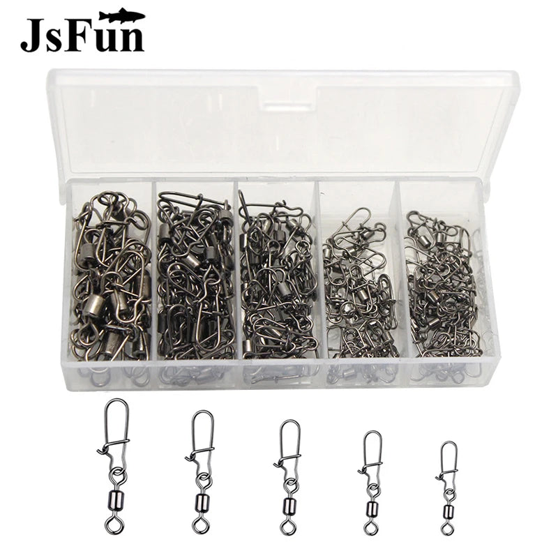 100pc/box Stainless Steel Fishing Connector Pin 4# 6# 8#10#12#  Bearing Rolling Swivel with Snap Fishhook Lure Accessories PJ202 Leedoar