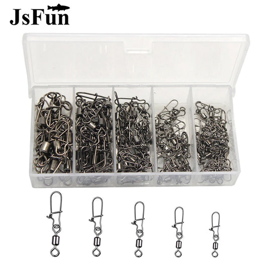 100pc/caixa Conector de Pesca de Aço Inoxidável Pino 4# 6# 8#10#12# Rolamento Giratório com Snap Fishhook Lure Acessórios PJ202 