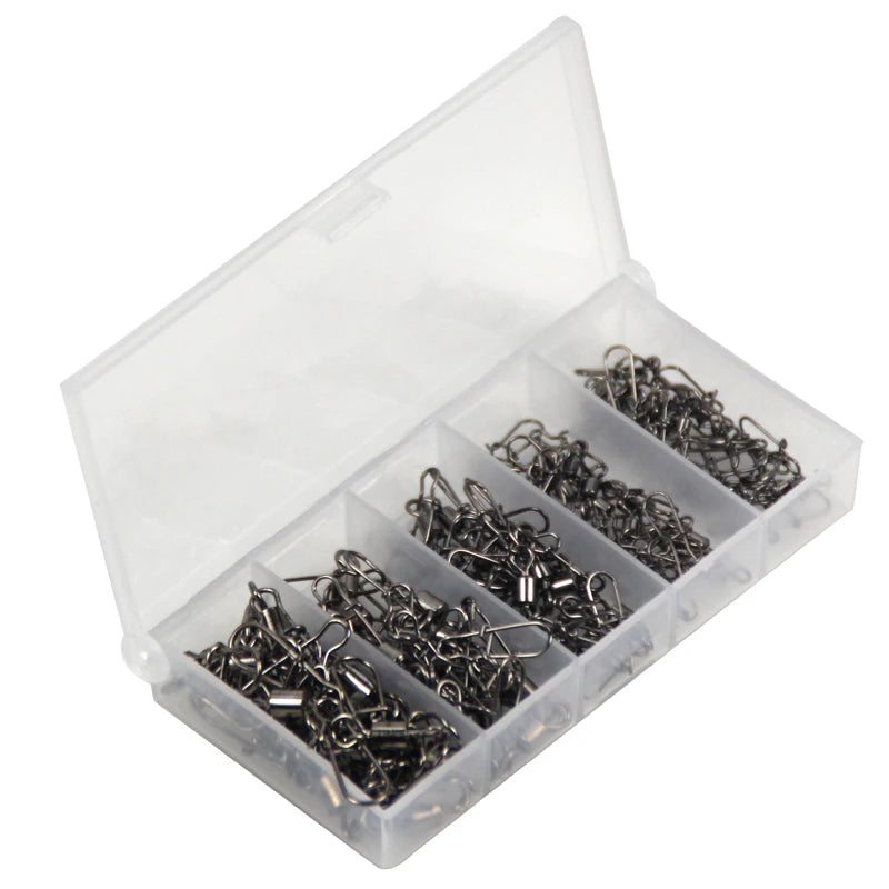 100pc/box Stainless Steel Fishing Connector Pin 4# 6# 8#10#12#  Bearing Rolling Swivel with Snap Fishhook Lure Accessories PJ202 Leedoar