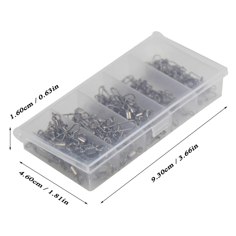 100pc/box Stainless Steel Fishing Connector Pin 4# 6# 8#10#12#  Bearing Rolling Swivel with Snap Fishhook Lure Accessories PJ202 Leedoar