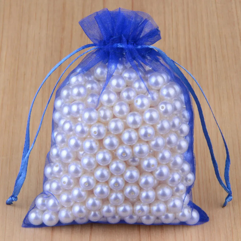 100 peças 24 cores bolsa de embalagem de joias 5*7 7*9 9*12 10*15cm sacos de organza armazenamento de presentes bolsas de cordão de casamento atacado 