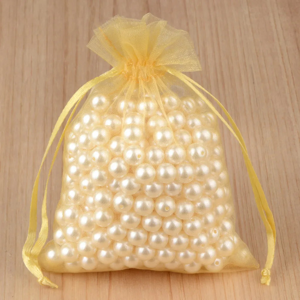 100 peças 24 cores bolsa de embalagem de joias 5*7 7*9 9*12 10*15cm sacos de organza armazenamento de presentes bolsas de cordão de casamento atacado 