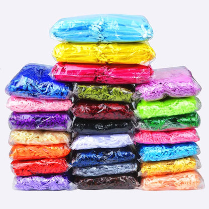 100 peças 24 cores bolsa de embalagem de joias 5*7 7*9 9*12 10*15cm sacos de organza armazenamento de presentes bolsas de cordão de casamento atacado 