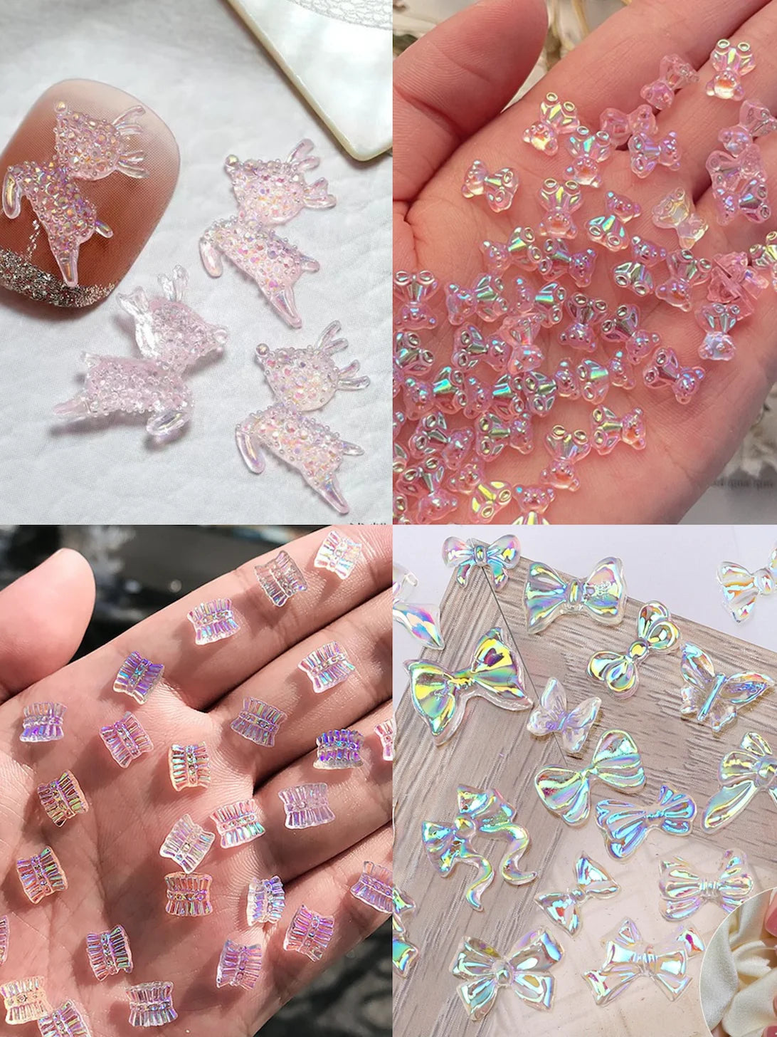 100pcs 3D Aurora Butterfly Bear Deer Pearl Mix Box Professional Accessories DIY Nail Design Leedoar