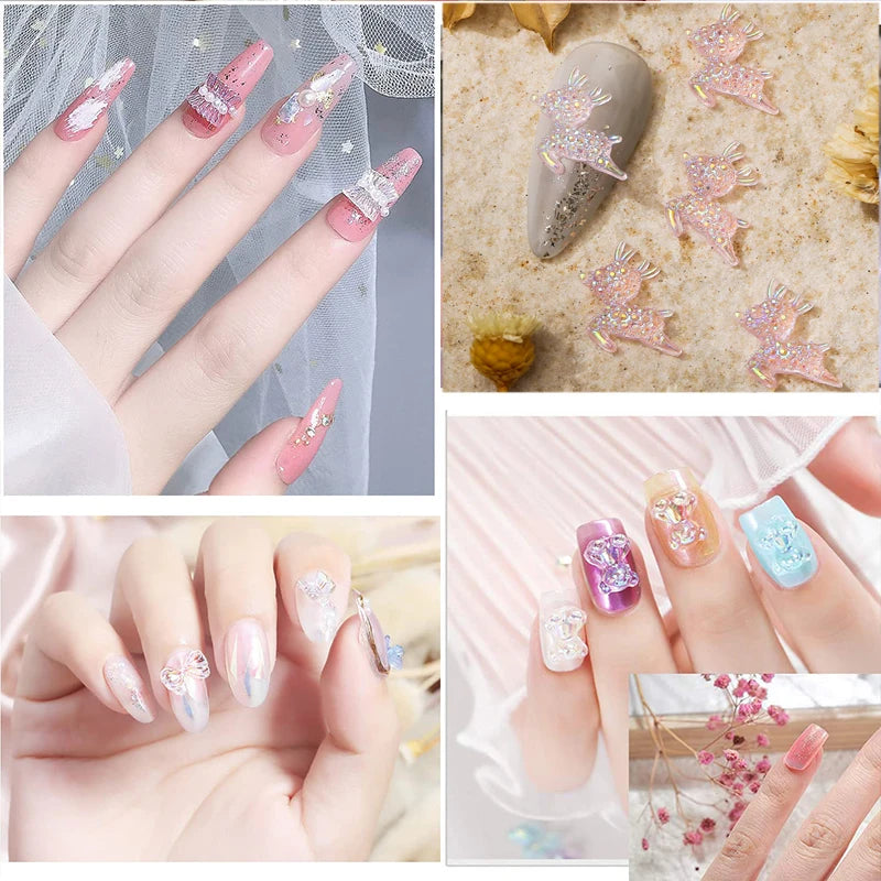 100pcs 3D Aurora Butterfly Bear Deer Pearl Mix Box Professional Accessories DIY Nail Design Leedoar