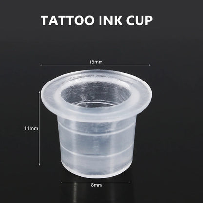 100 peças descartáveis ​​copos de tinta de tatuagem de plástico maquiagem permanente pigmento transparente recipiente de suporte tampa acessórios de tatuagem 