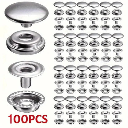 100pcs Stainless Steel Canvas Snap Fastener Kit Snap Fastener, Used For Boat Cover, Sewing Leather, Tent Leedoar