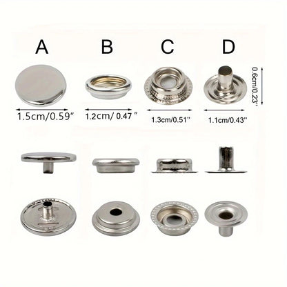 100pcs Stainless Steel Canvas Snap Fastener Kit Snap Fastener, Used For Boat Cover, Sewing Leather, Tent Leedoar