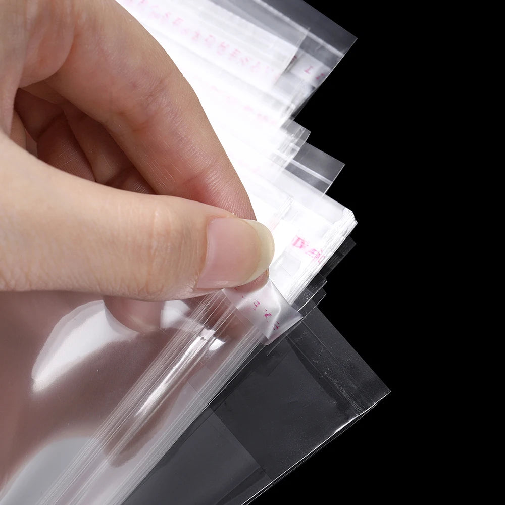 100pcs/lot Transparent Self Adhesive Seal Bags OPP Plastic Cellophane Bags Gifts Bag & Pouch Jewelry Packaging Bags Leedoar