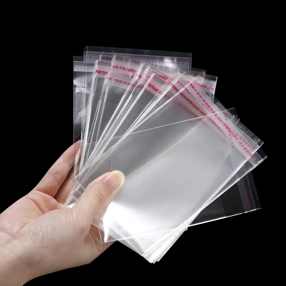 100pcs/lot Transparent Self Adhesive Seal Bags OPP Plastic Cellophane Bags Gifts Bag & Pouch Jewelry Packaging Bags Leedoar