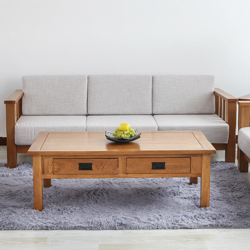 Solid Wood Furniture, White Oak Coffee Table with Drawers, Corner Table with Mortise and Tenon Structure, European Style Living Room Furniture