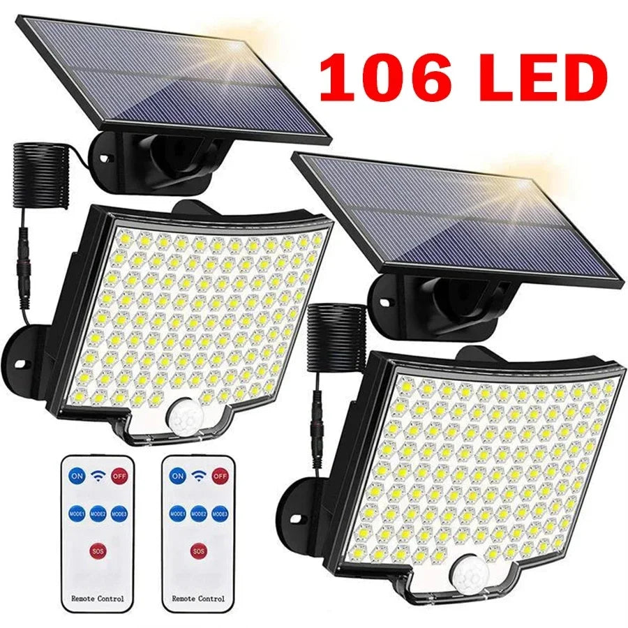 106LED Solar Light Outdoor Waterproof with Motion Sensor Floodlight Remote Control 3 Modes for Patio Garage Backyard Leedoar