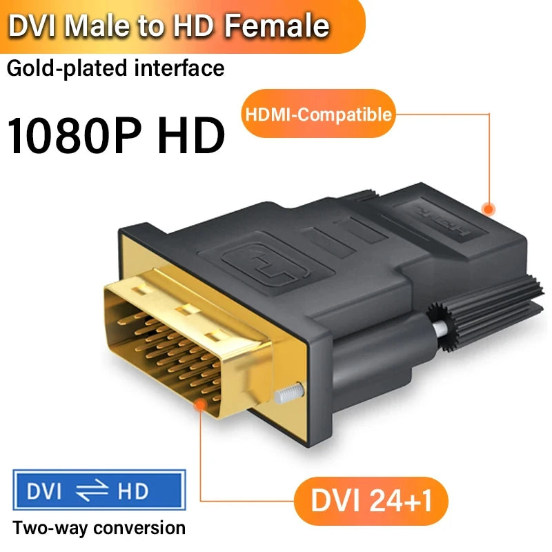 1080P DVI to HDMI-Compatible Cable Adapter DVI Male to Female Bi-directional Connector Converter for PS3 Projector Laptop TV Box Leedoar