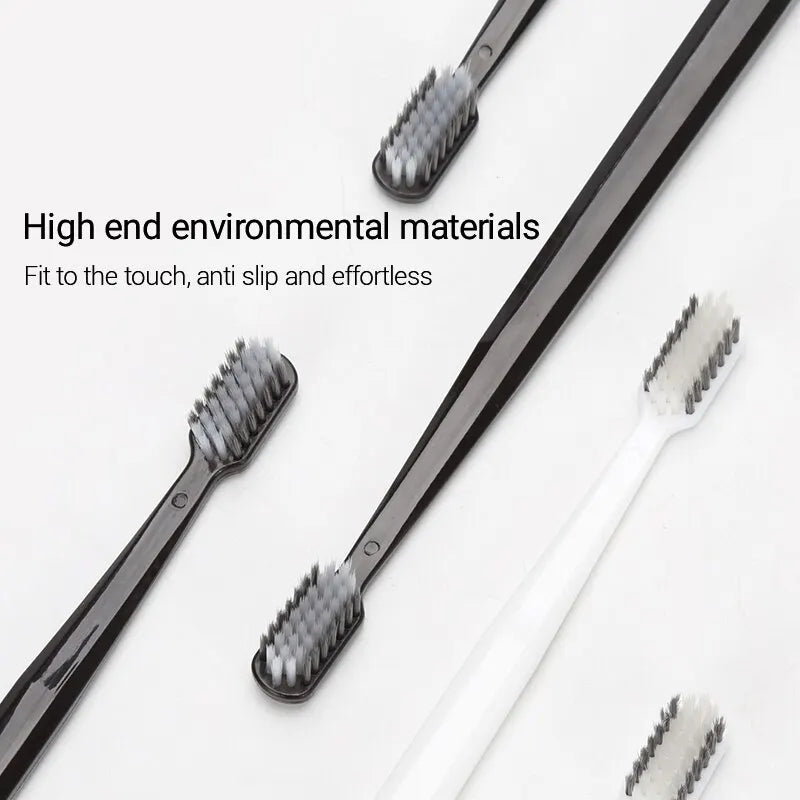 10PC Bamboo Charcoal Brush Silk Soft Bristle Toothbrushes, Black and White MEN'S AND WOMEN'S Adult Toothbrushes, Family Set Leedoar