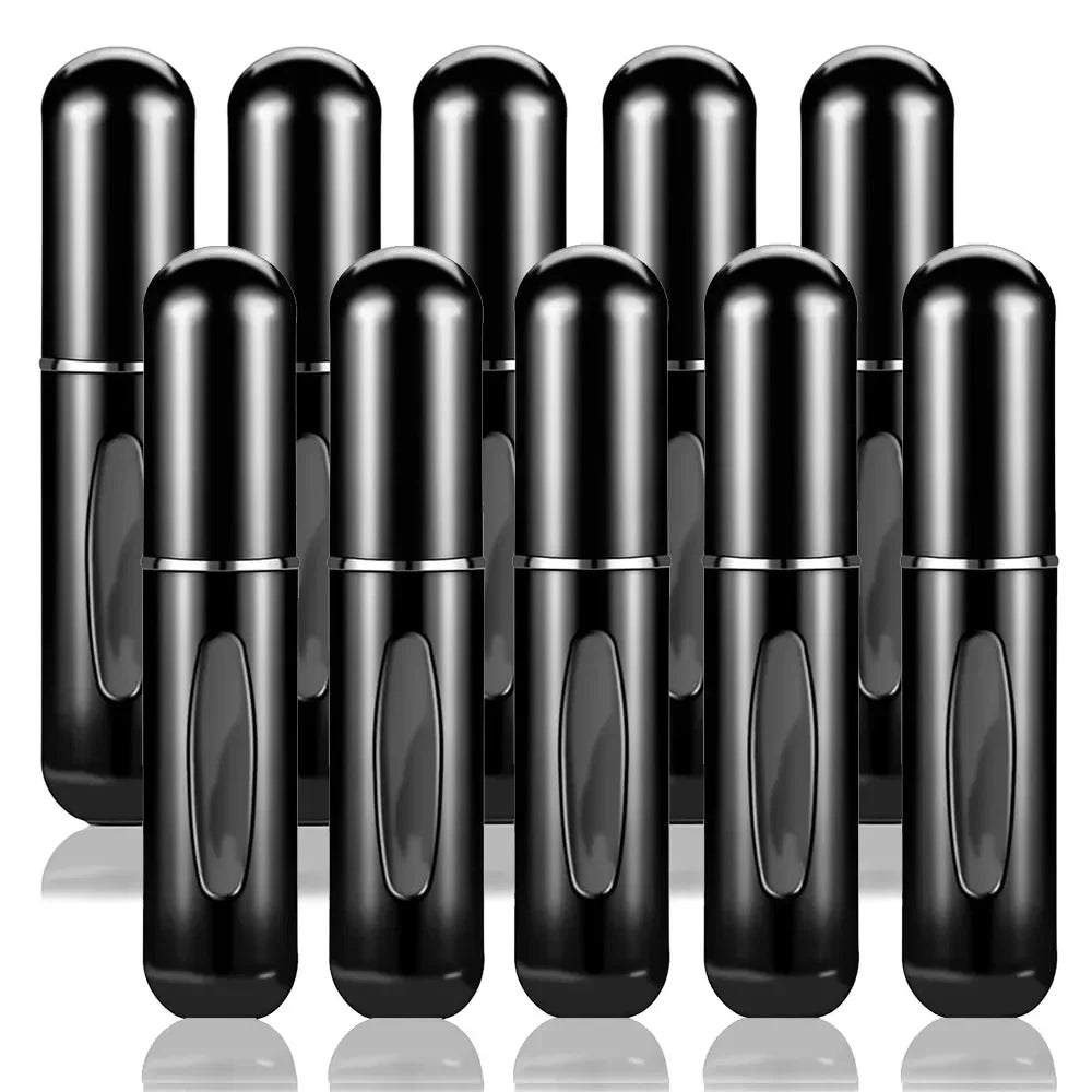 10 piezas de 5 ml de mini atomizador de perfume, contenedor de líquido portátil para cosméticos, botella de spray de aluminio vacía y rellenable para viajes 