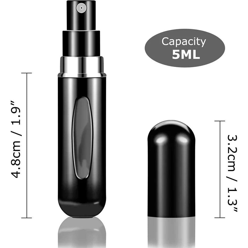 10 piezas de 5 ml de mini atomizador de perfume, contenedor de líquido portátil para cosméticos, botella de spray de aluminio vacía y rellenable para viajes 