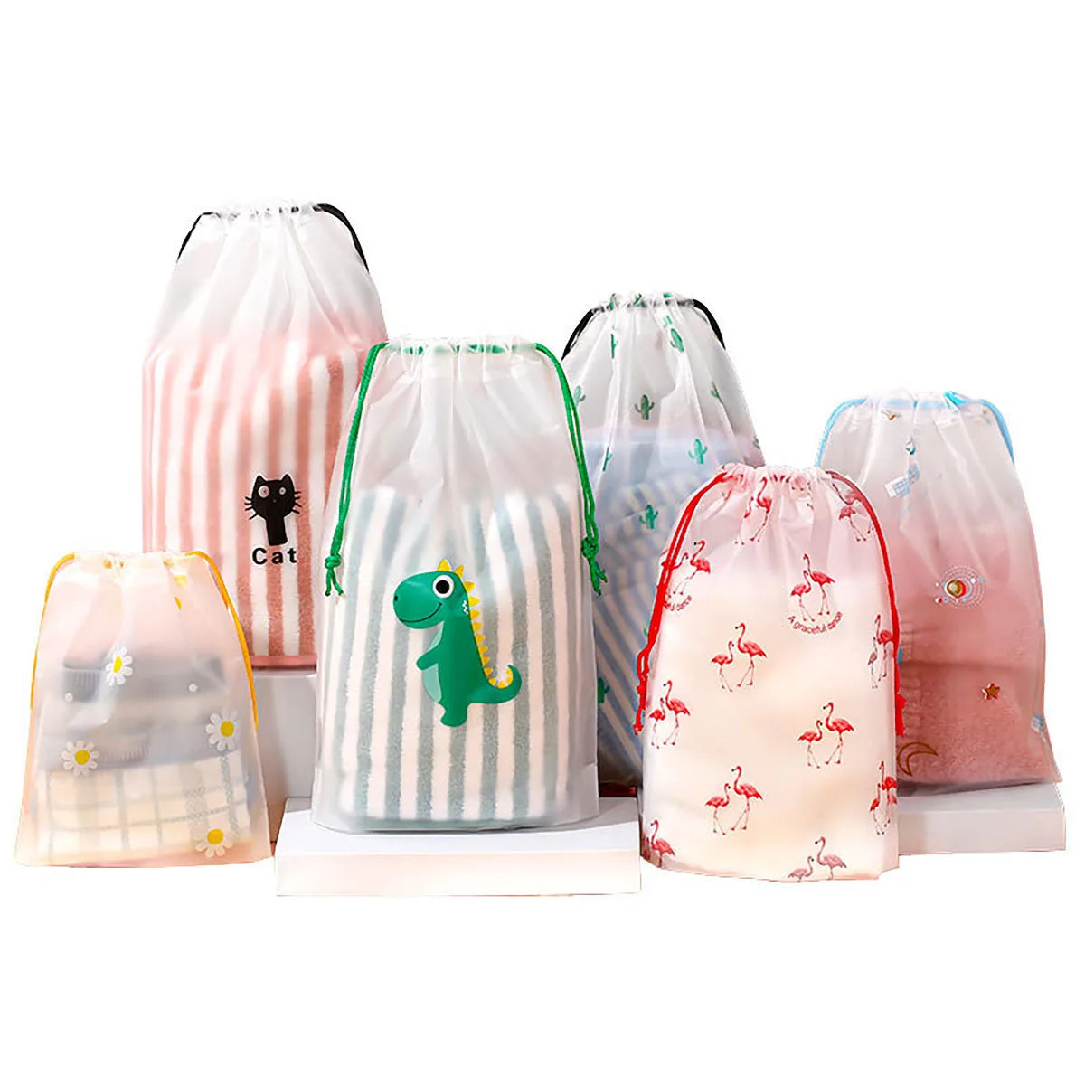 10PCS Drawstring Bag, Travel Package, Shoe Storage, Drawstring Face Towel Bag, Plastic PE Frosted Cute Packaging Bag Leedoar