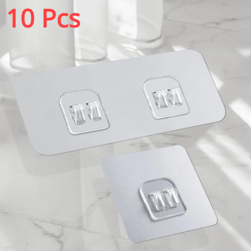 10PCS Transparent Hanging Shelf Hooks Wall Storage Rack Fixing Patch Strong Self-Adhesive Snap For Kitchen Bathroom Gadgets Leedoar