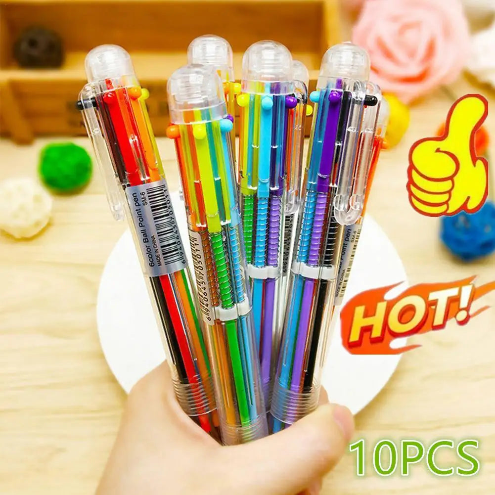 10Pcs 6colors Transparent Cartoon Ballpoint Pen Creative Cute Colorful Swivel Supplies School&Office Supplies Leedoar