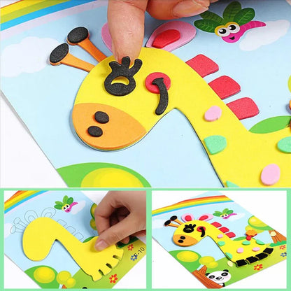 10Pcs DIY Creative Cartoon Animal 3D EVA Foam Sticker Puzzle 20 Style Handmade Early Learning Educational Toys For Children Gift Leedoar