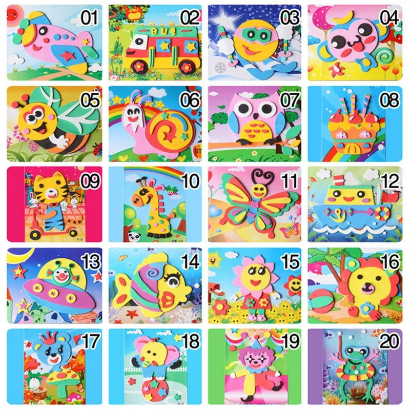 10Pcs DIY Creative Cartoon Animal 3D EVA Foam Sticker Puzzle 20 Style Handmade Early Learning Educational Toys For Children Gift Leedoar