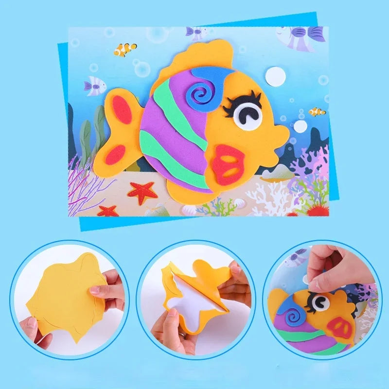 10Pcs DIY Creative Cartoon Animal 3D EVA Foam Sticker Puzzle 20 Style Handmade Early Learning Educational Toys For Children Gift Leedoar