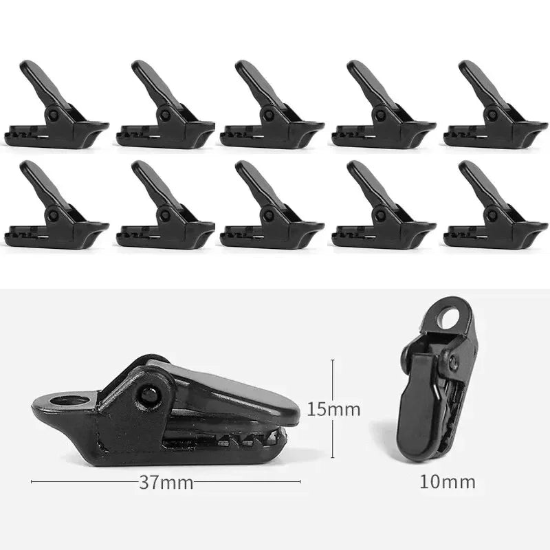 10Pcs Outdoor Tarpaulin Clips Camping Tents Awning Wind Rope Clamp Equipment Plastic Clip Buckle Fixed Jaw Grip Hook Accesorios Leedoar